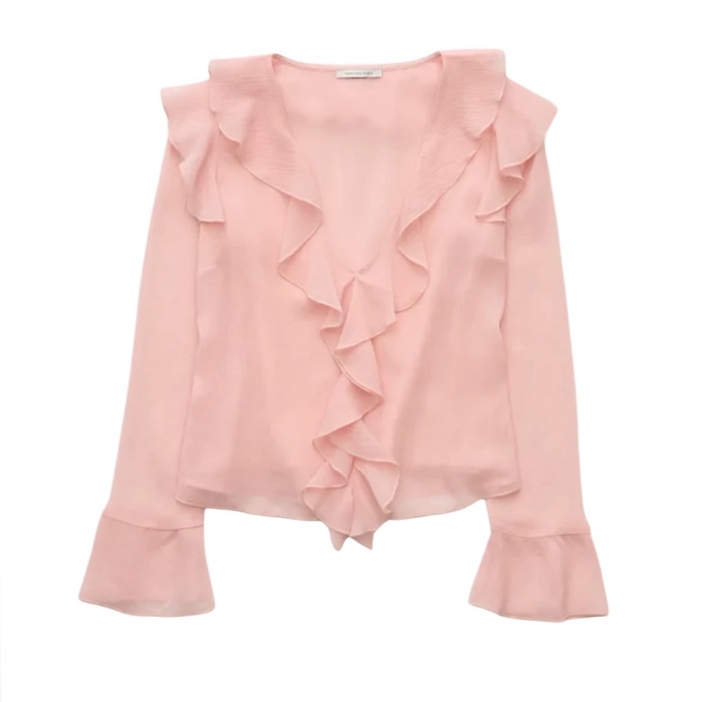 American Eagle Outfitters Light Pink Ruffle Blouse